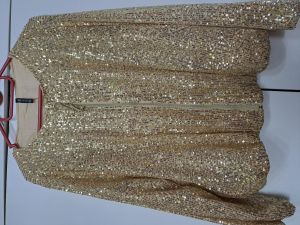 Adult Female Costumes to Hire - Gold Sequin Jacket with Zip  - XXL